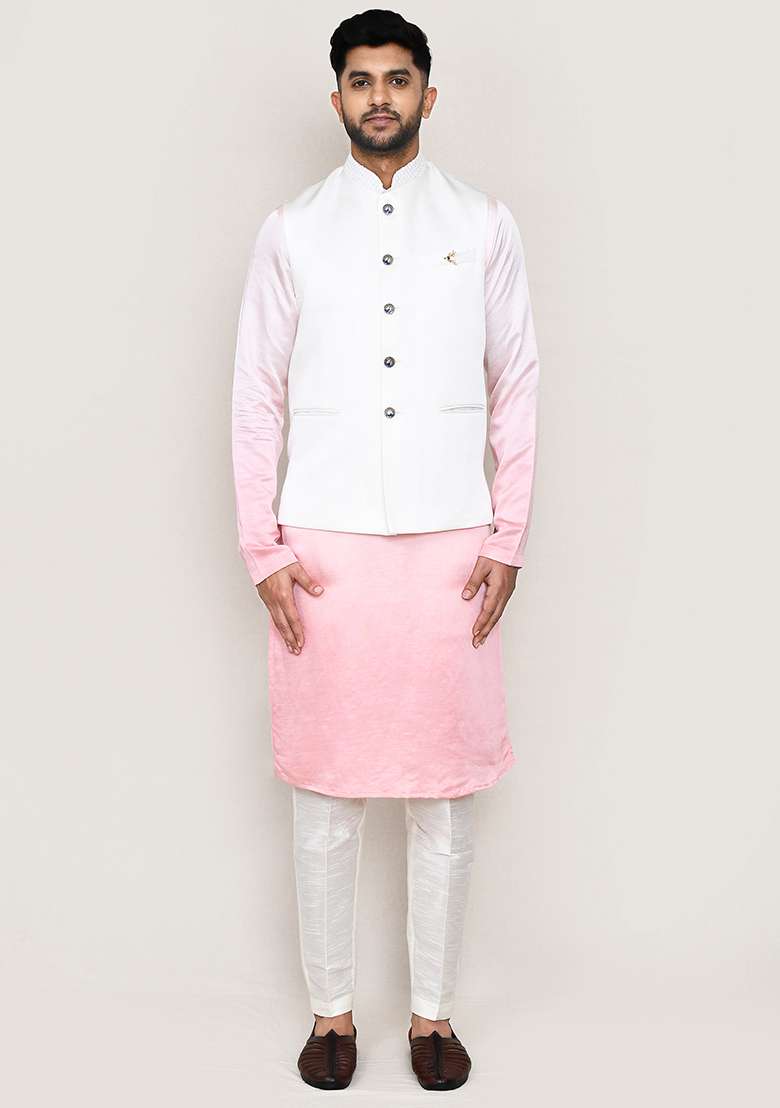 White Plain  Cotton Nehru Jacket  For Men - Indya