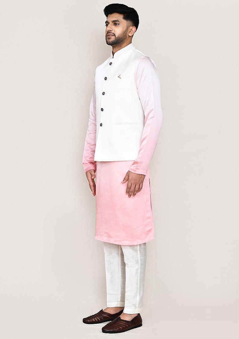 White Plain  Cotton Nehru Jacket  For Men