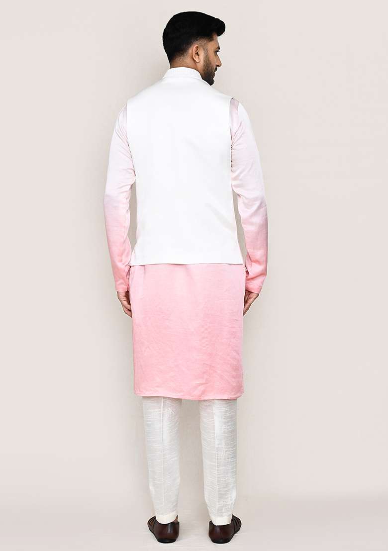 White Plain  Cotton Nehru Jacket  For Men - Indya