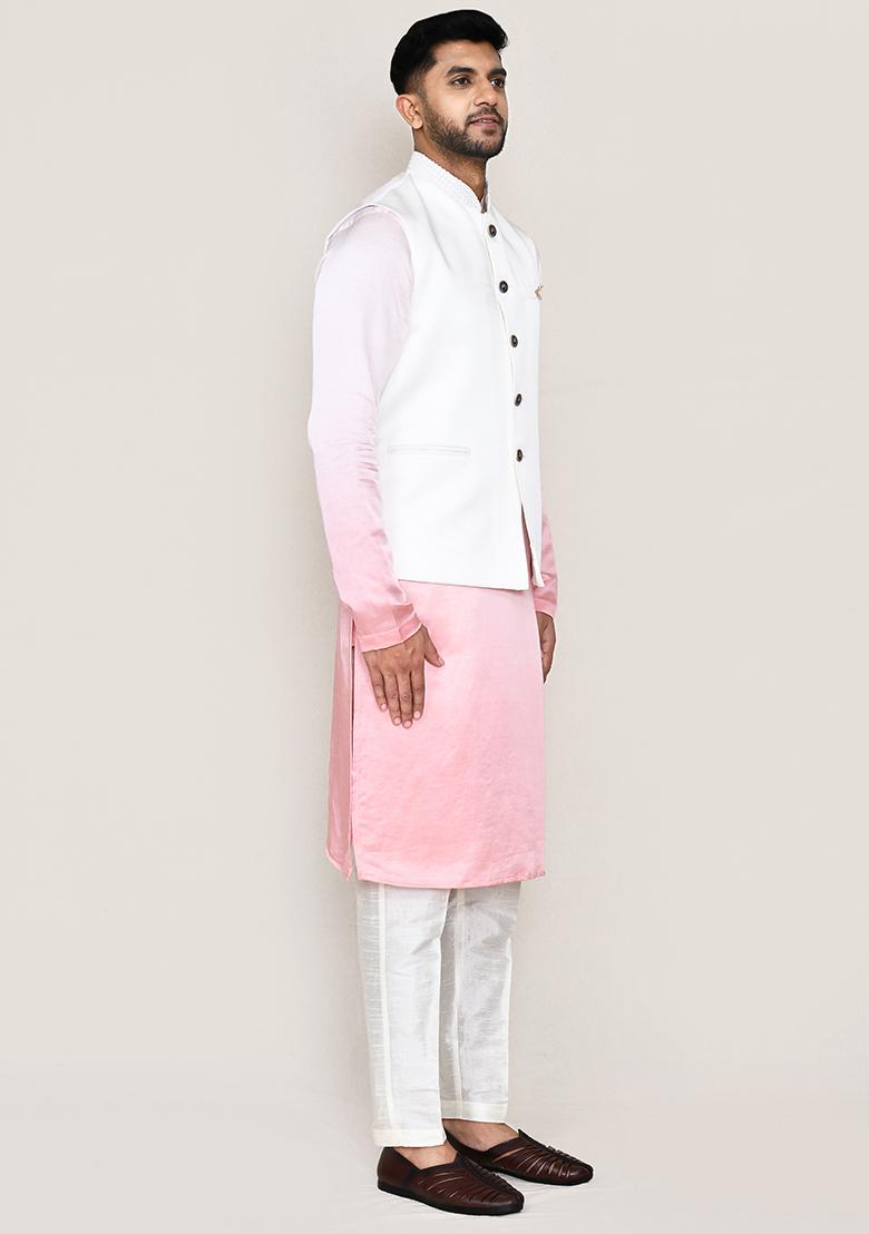 White Plain  Cotton Nehru Jacket  For Men
