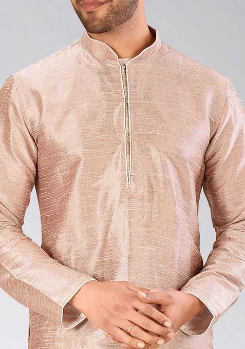 Light Brown Solid Art Silk Kurta For Men