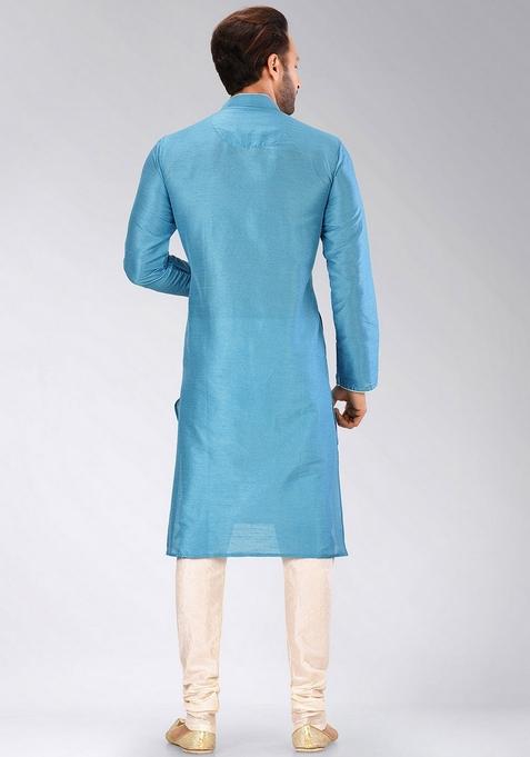 Firozi Solid Art Silk Kurta For Men