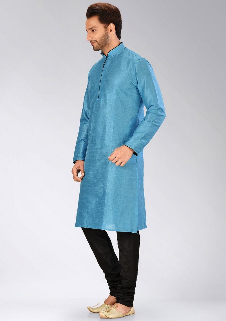 Firozi Solid Art Silk Kurta For Men