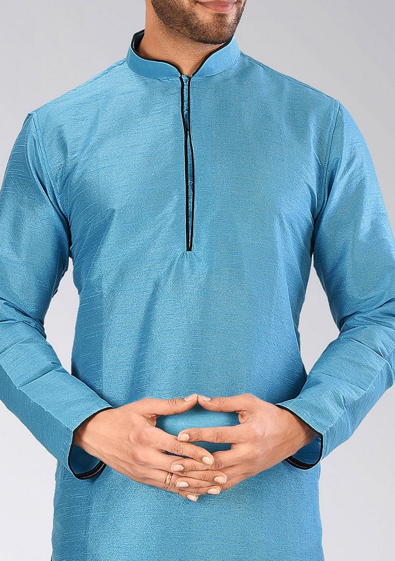 Firozi Solid Art Silk Kurta For Men - Indya