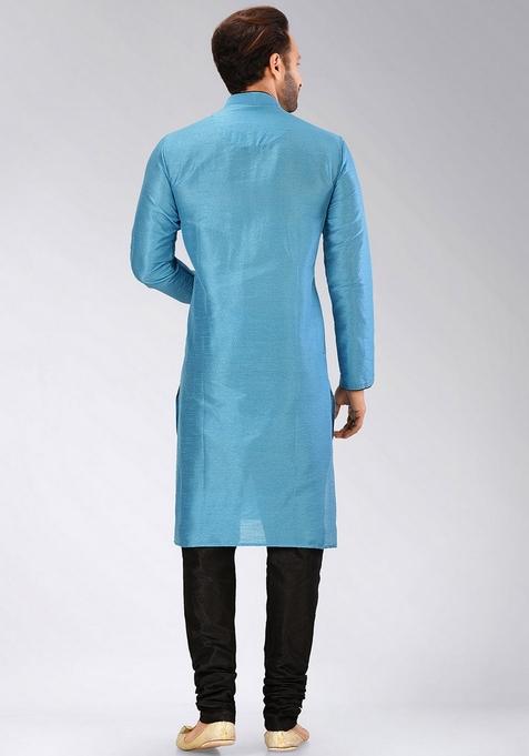Firozi Solid Art Silk Kurta Sets For Men