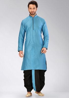 Firozi Solid Art Silk Kurta Sets For Men