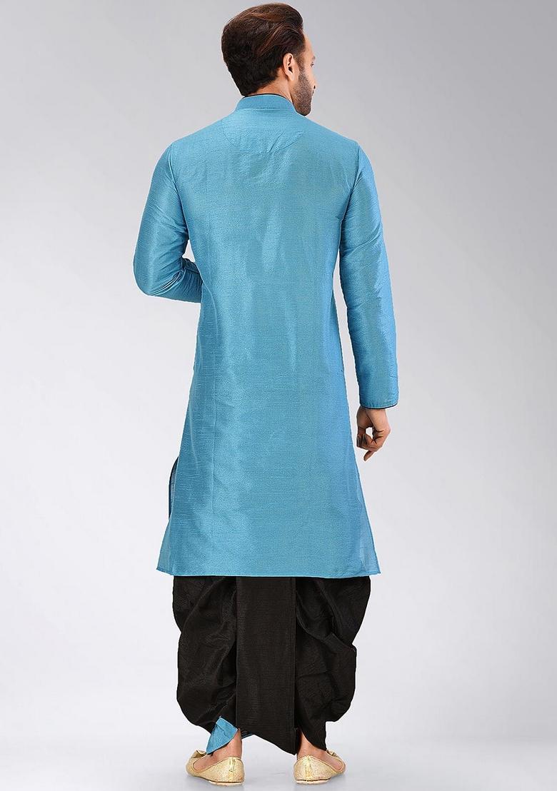 Firozi Solid Art Silk Kurta Sets For Men - Indya