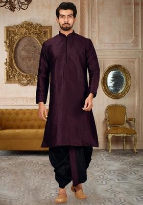 Maroon Solid Art Silk Kurta Sets For Men