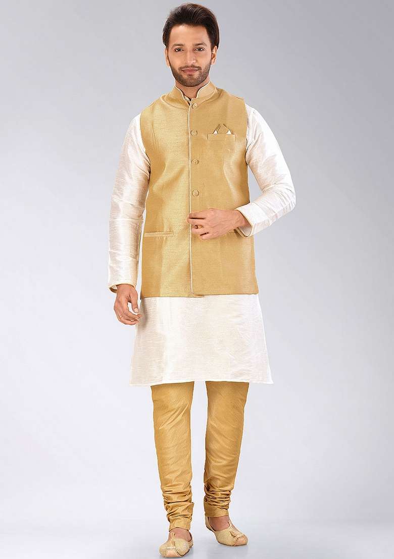 Brown Solid Art Silk Blend Nehru Jacket For Men - Indya