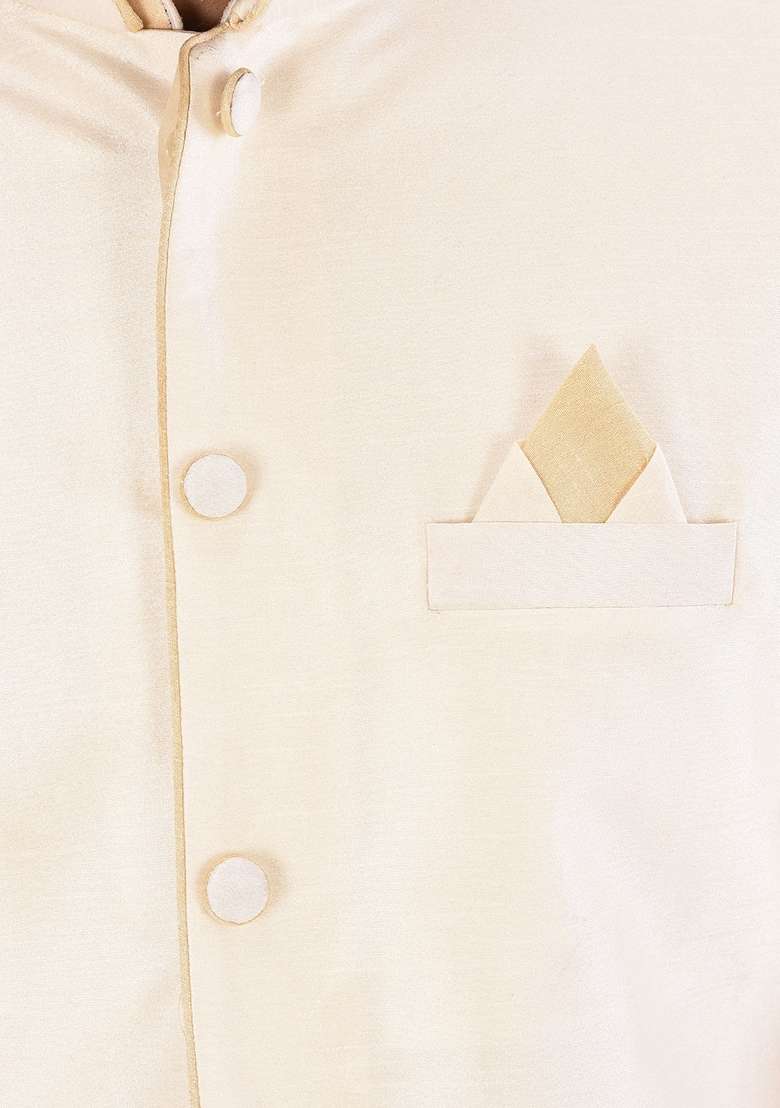 Peach Solid Art Silk Blend Nehru Jackets Set For Men - Indya