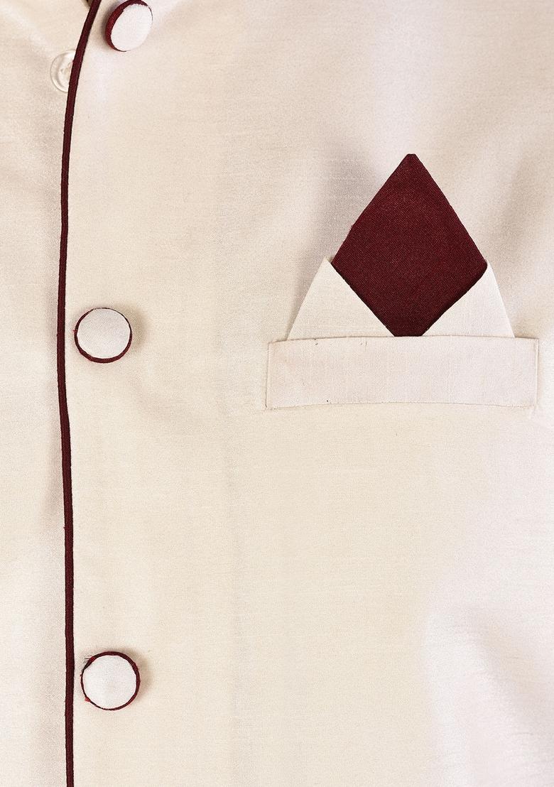 Mahroon Solid Art Silk Nehru Jackets Set For Men - Indya