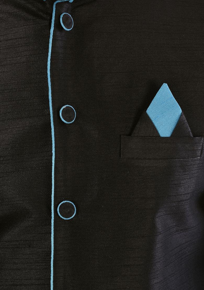 Firozi Solid Art Silk Nehru Jackets Set For Men - Indya