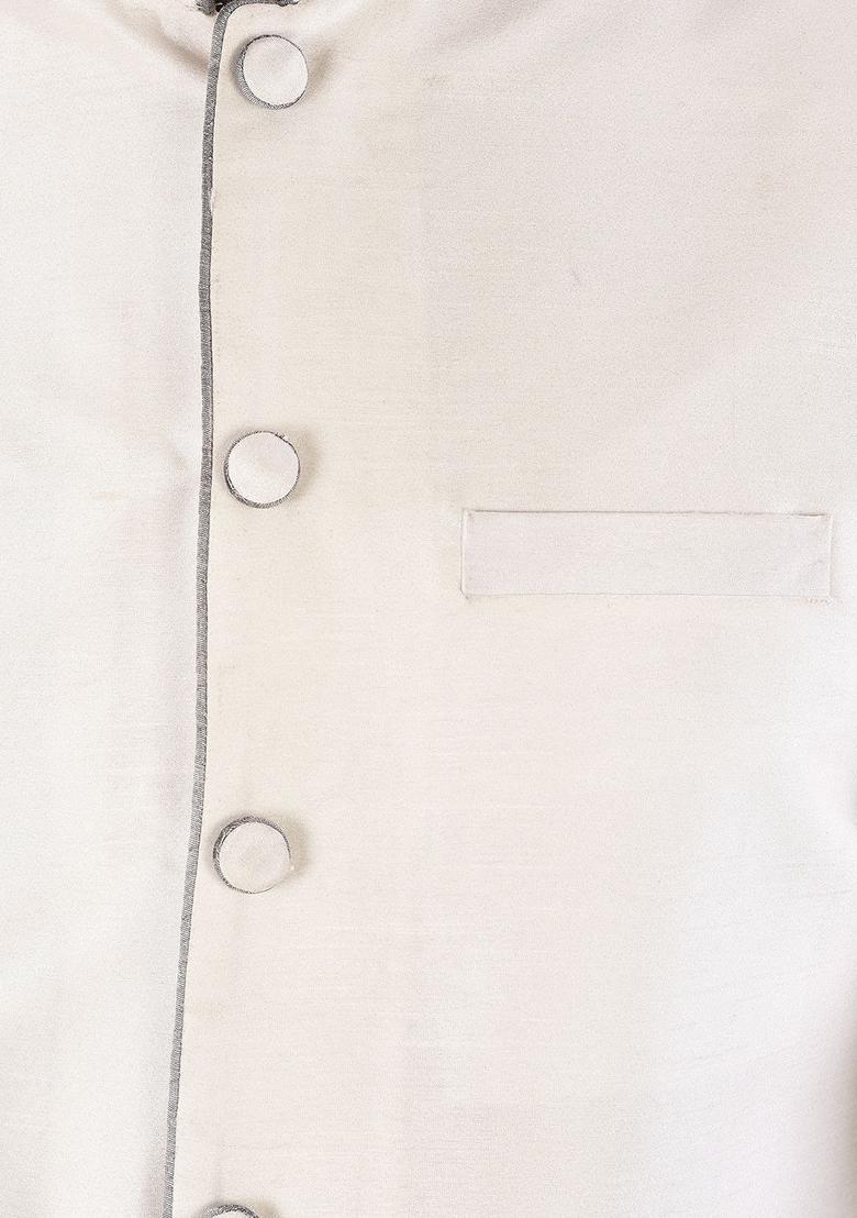 Grey Solid Art Silk Nehru Jackets Set For Men - Indya