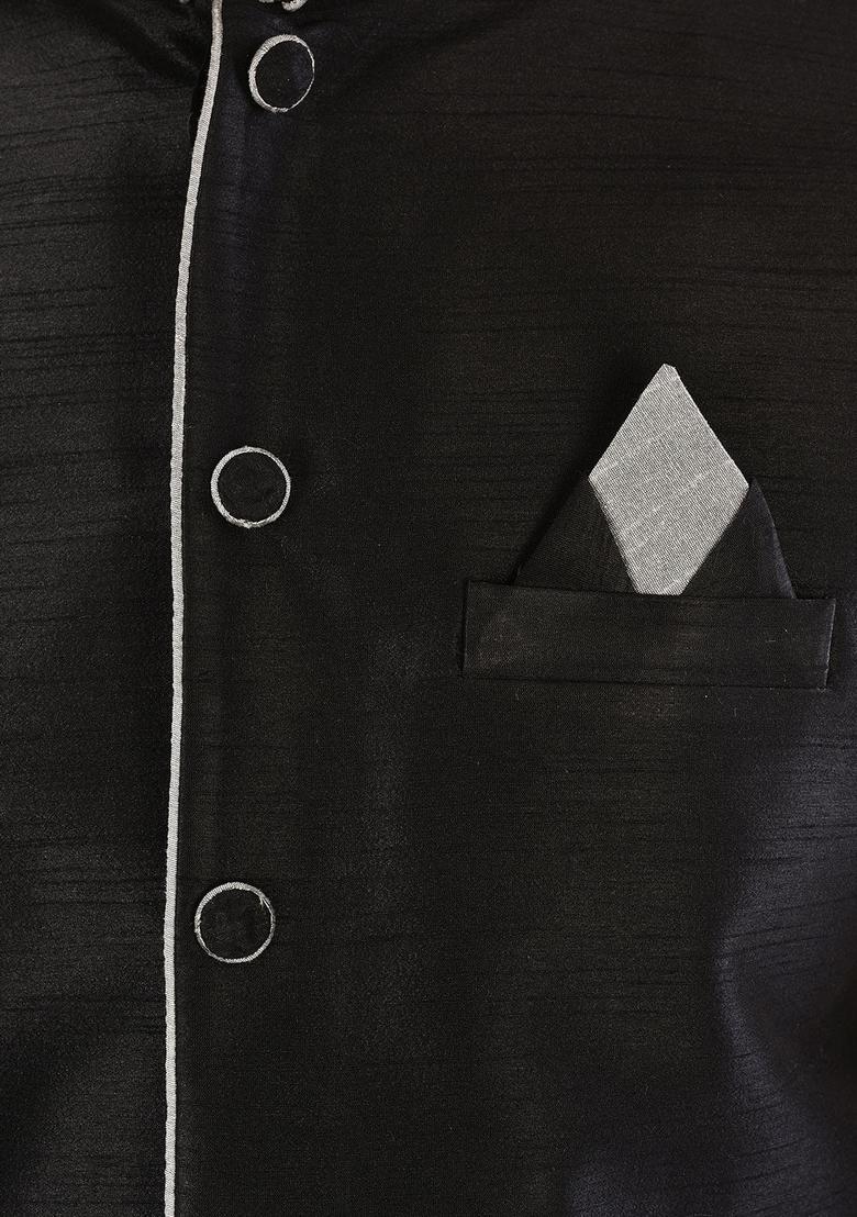 Grey Solid Art Silk Nehru Jackets Set For Men - Indya