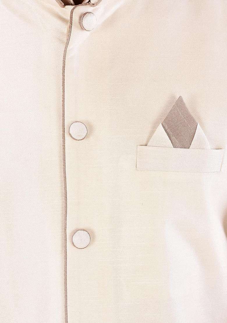 Light Brown Solid Art Silk Blend Nehru Jackets Set For Men - Indya