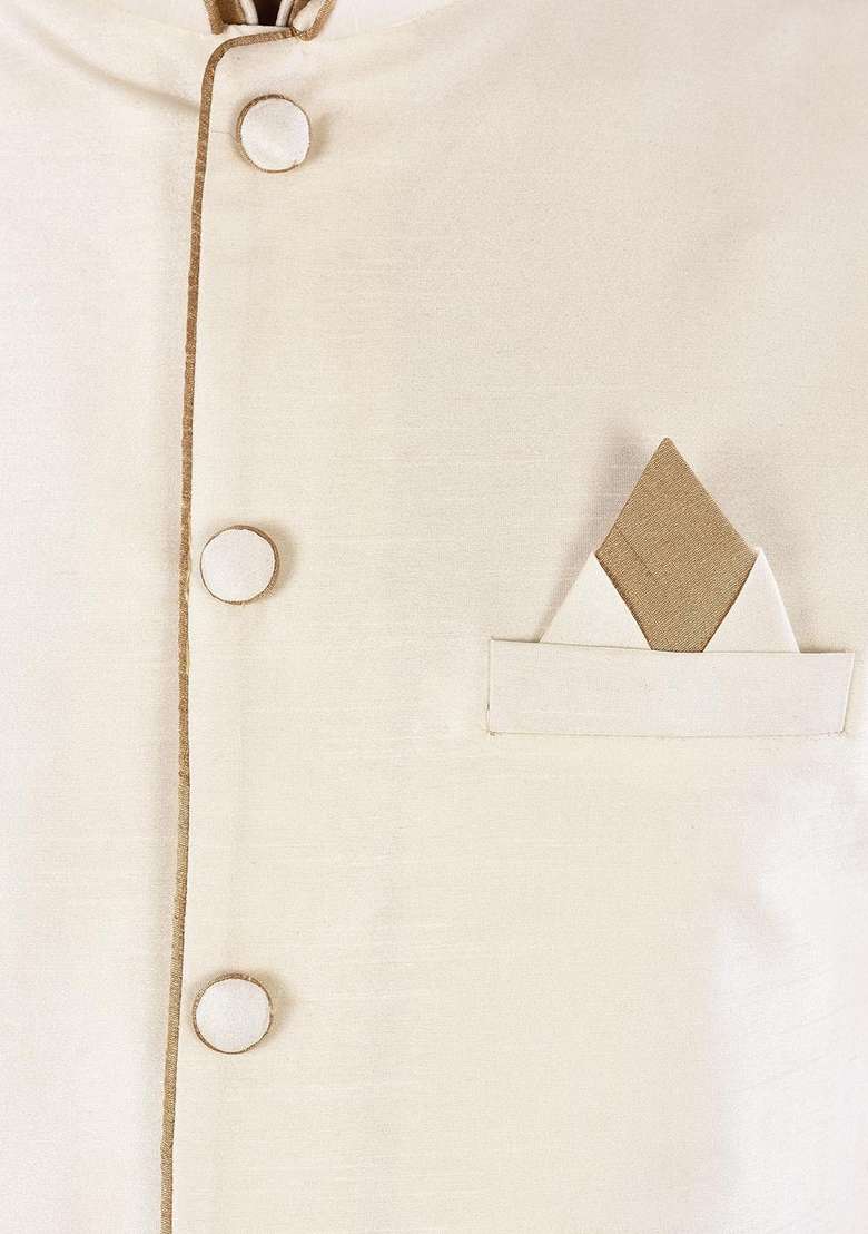 Chikoo Brown Solid Art Silk Blend Nehru Jackets Set For Men - Indya