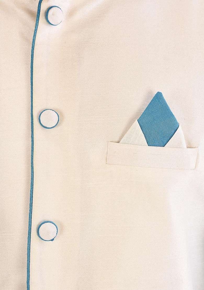 Firozi Solid Art Silk Blend Nehru Jackets Set For Men - Indya