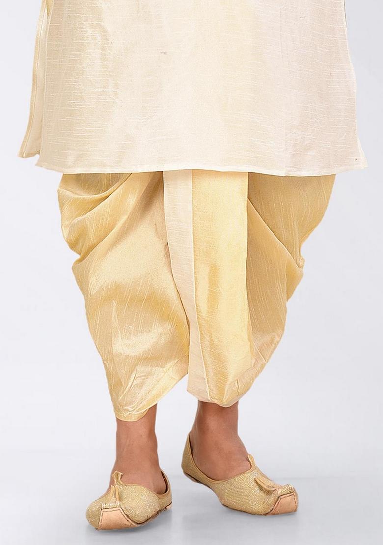 Cream Solid Art Silk Nehru Jackets Set For Men - Indya