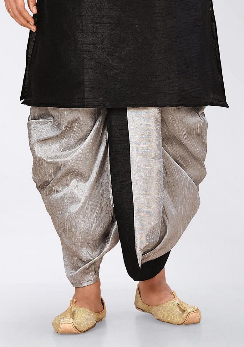 Black Solid Art Silk Nehru Jackets Set For Men