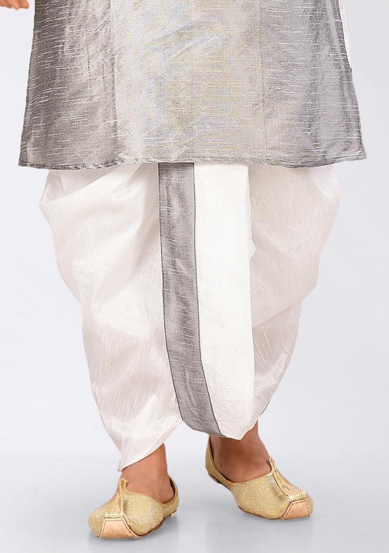 Grey Solid Art Silk Nehru Jackets Set For Men - Indya