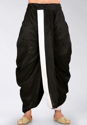 Black Solid Art Silk Dhoti For Men