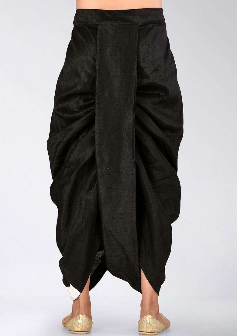 Black Solid Art Silk Blend Dhoti For Men - Indya