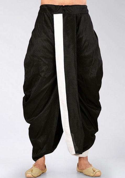 Black Solid Art Silk Dhoti For Men