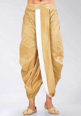 Biscuit White Solid Art Silk Dhoti For Men