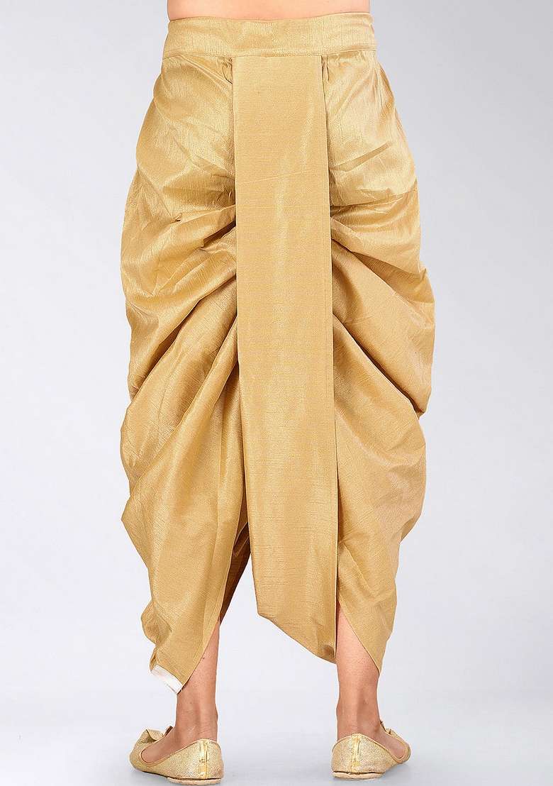 Biscuit White Solid Art Silk Blend Dhoti For Men - Indya