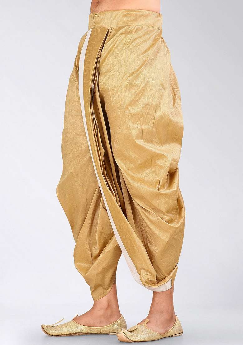 Biscuit White Solid Art Silk Blend Dhoti For Men - Indya