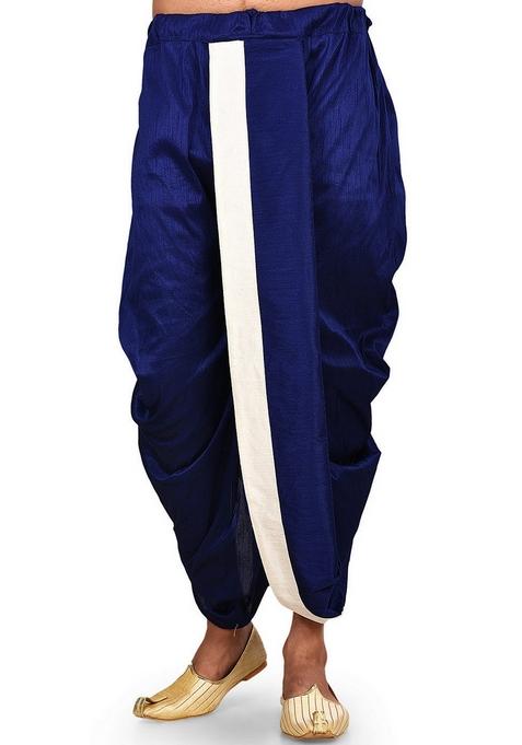 Royal Blue Solid Art Silk Dhoti For Men