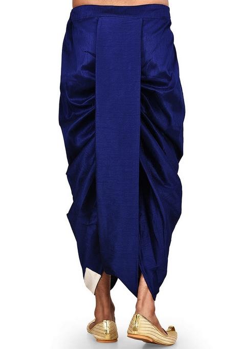 Royal Blue Solid Art Silk Dhoti For Men