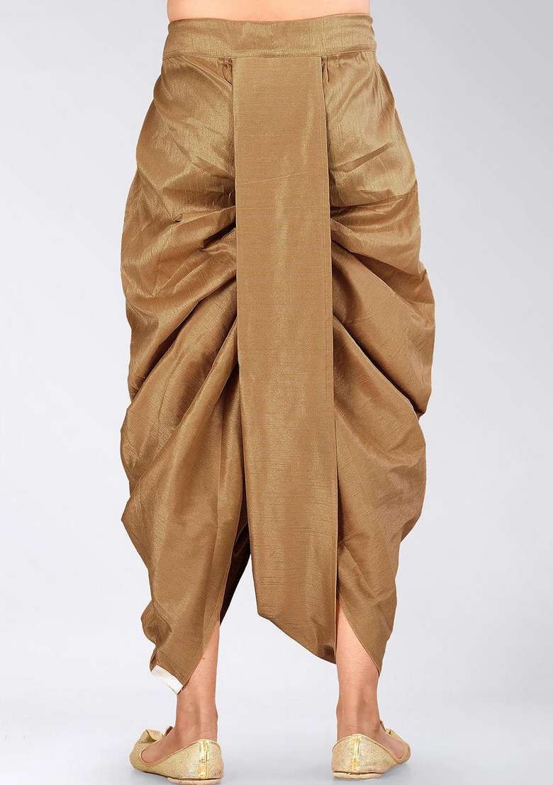 Chikoo Brown Solid Art Silk Blend Dhoti For Men - Indya