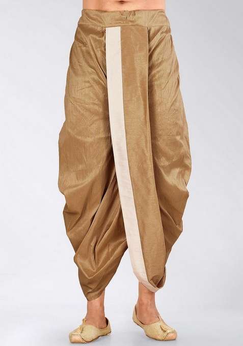 Chikoo Brown Solid Art Silk Blend Dhoti For Men