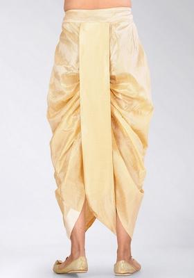 Fawn Cream Solid Art Silk Dhoti For Men