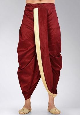 Red Fawn Solid Art Silk Dhoti For Men
