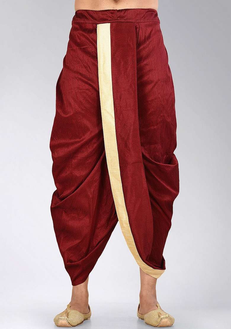 Red Fawn Solid Art Silk Blend Dhoti For Men - Indya