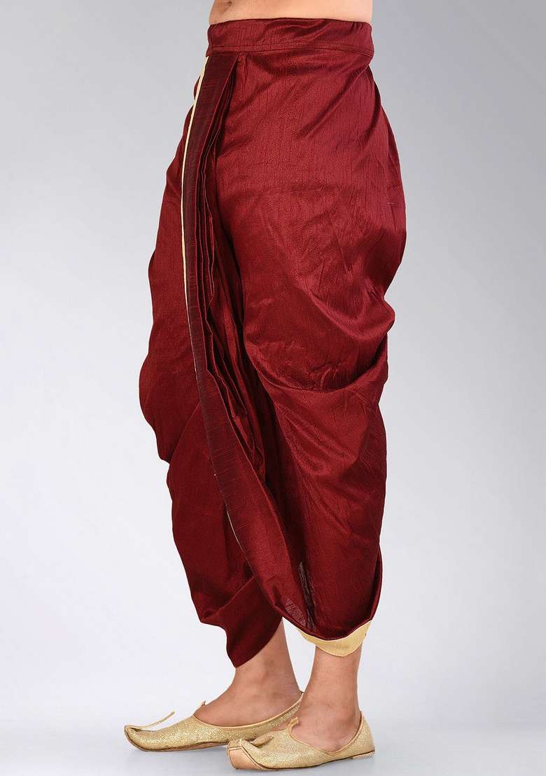 Red Fawn Solid Art Silk Blend Dhoti For Men - Indya