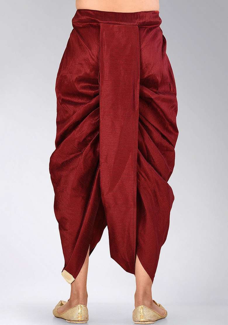 Red Fawn Solid Art Silk Blend Dhoti For Men - Indya