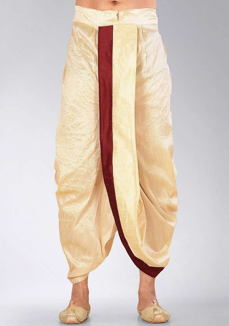 Fawn Red Solid Art Silk Blend Dhoti For Men - Indya