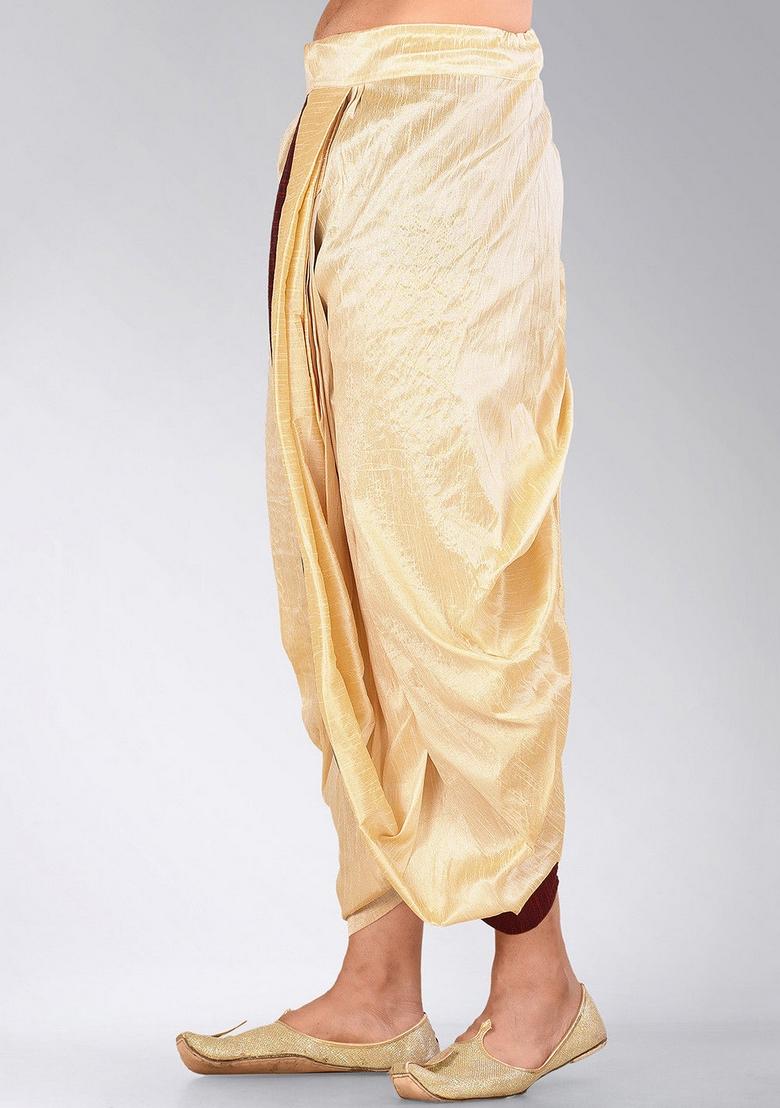 Fawn Red Solid Art Silk Dhoti For Men - Indya