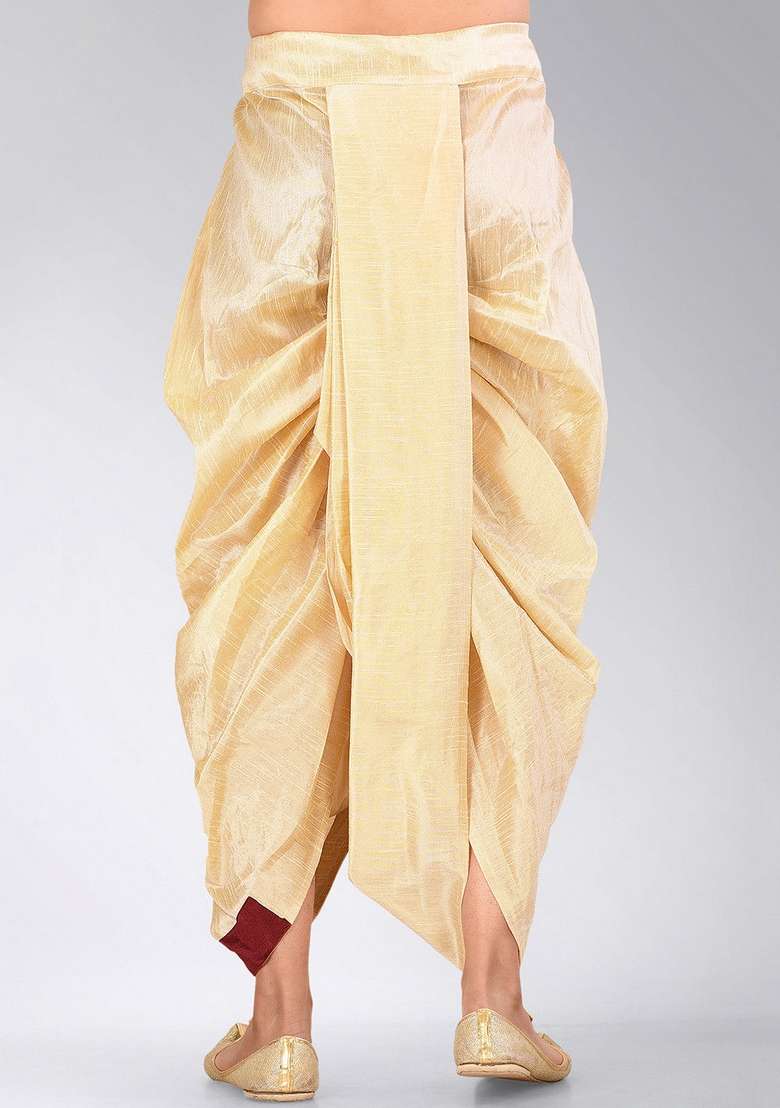 Fawn Red Solid Art Silk Blend Dhoti For Men - Indya