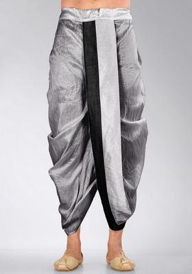 Grey Black Solid Art Silk Dhoti For Men