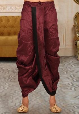 Black Maroon Solid Art Silk Dhoti For Men