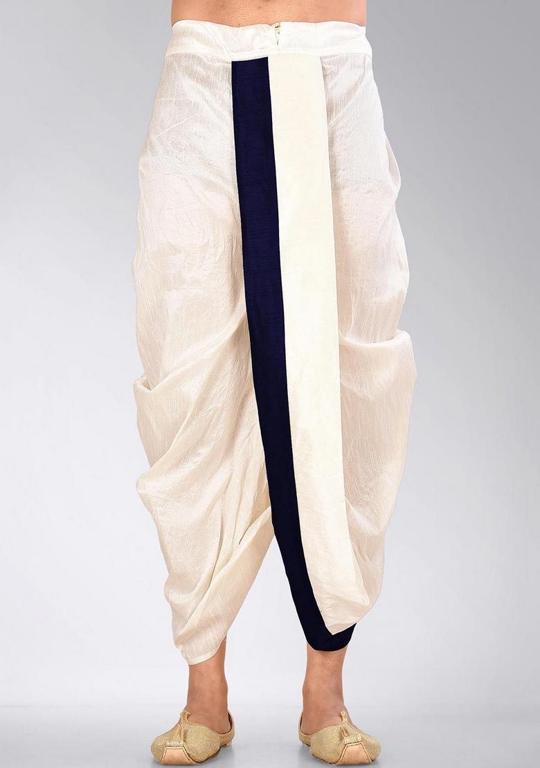 Navy Blue Solid Art Silk Dhoti For Men