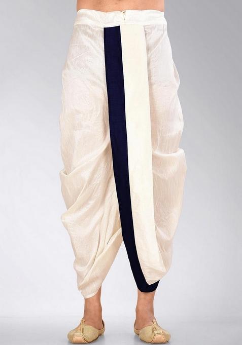 Navy Blue Solid Art Silk Dhoti For Men