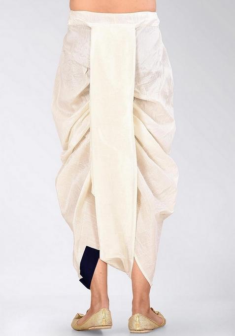 Navy Blue Solid Art Silk Dhoti For Men