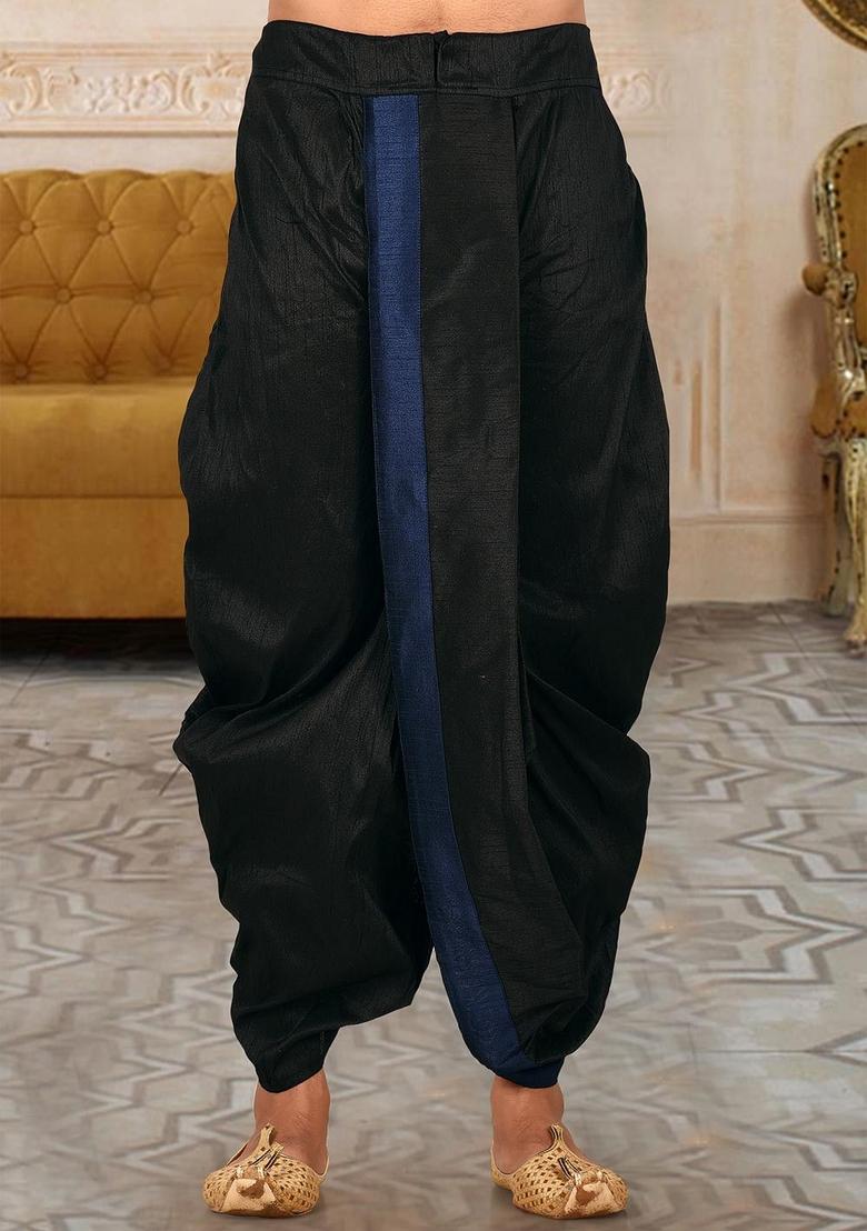 Navy Blue Solid Art Silk Dhoti For Men