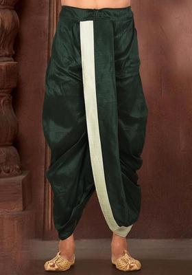 Sea Green Solid Art Silk Dhoti For Men