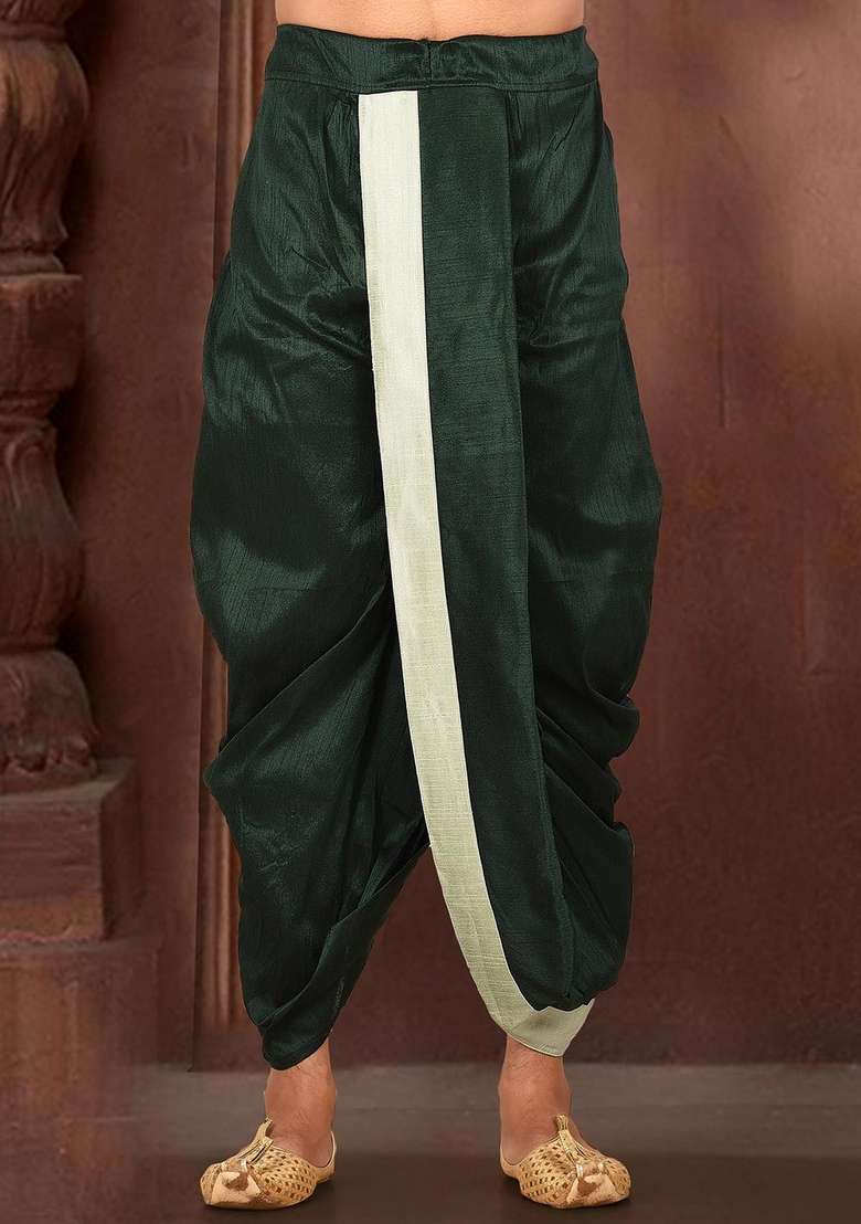 Sea Green Solid Art Silk Blend Dhoti For Men - Indya